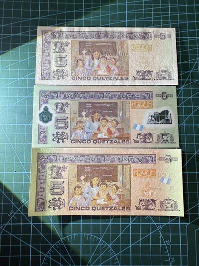 【炜奕收藏】，第四十二期 三张不同年份危地马拉5格查尔，UNC品相，包含无47