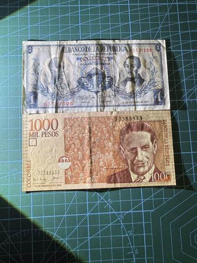 【炜奕收藏】，第四十二期 哥伦比亚1-1000比索，品相如图