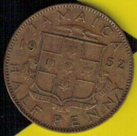牙买加1952年1/2便士(0.5便士 半便士) 实物图 八五品