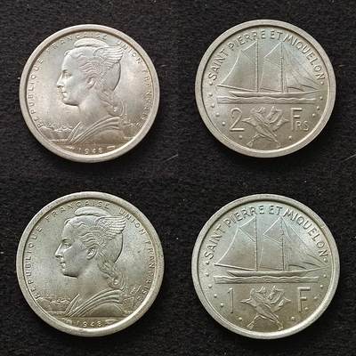 【全场包邮】纯粹捡漏拍474场（免费代拍第11场） - 法属圣皮埃尔和密克隆1948年原光2枚套币