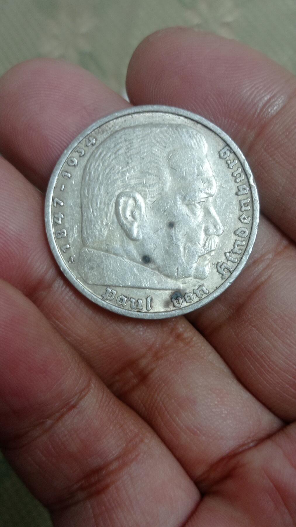 德国1938年兴登堡5马克银币