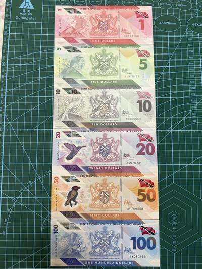 【炜奕收藏】，第四十二期 - 特立尼达和多巴哥1-100元共6张，UNC品相，包含多张无47
