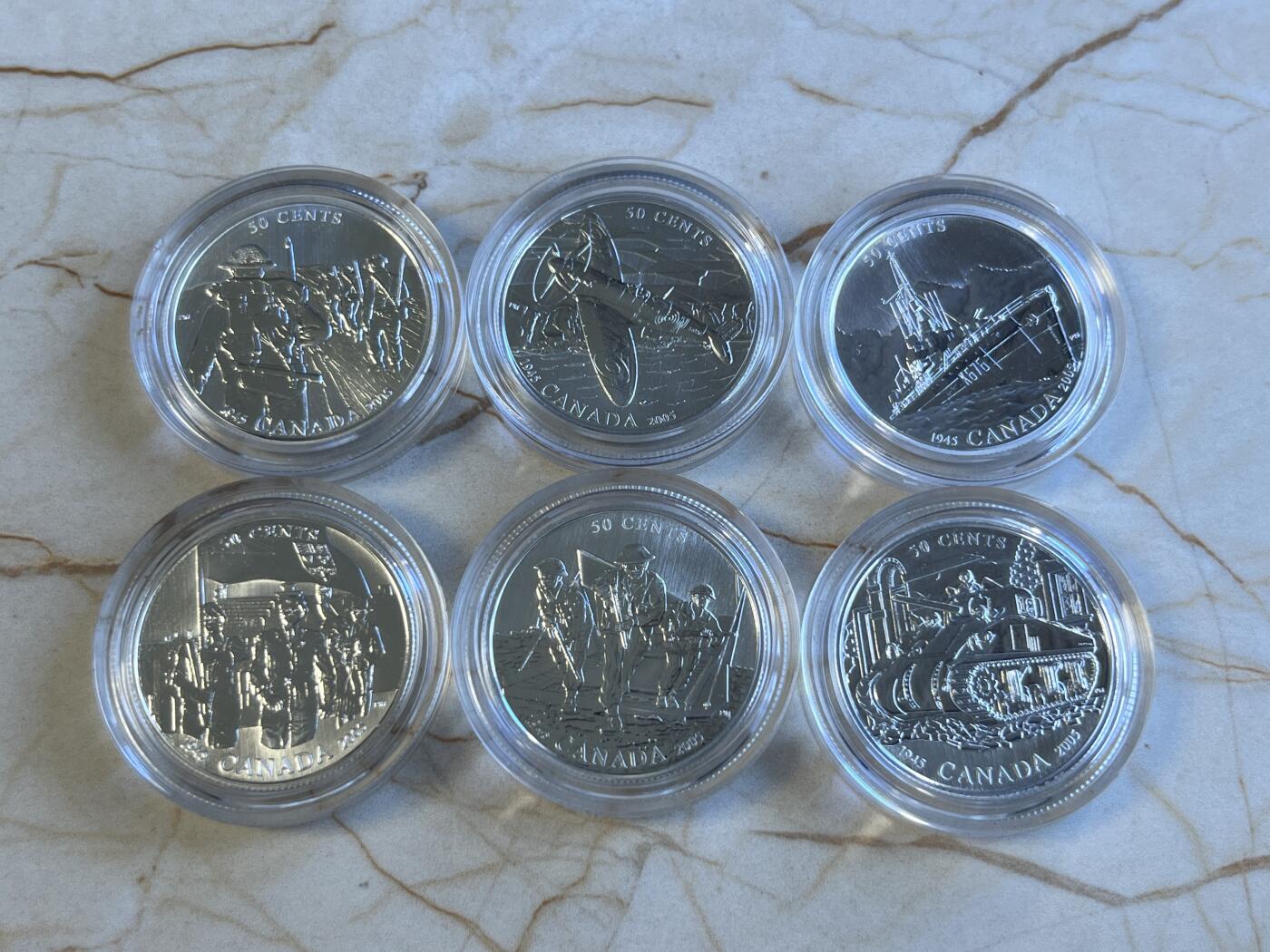 第172期拍卖【长期征集拍品】 加拿大2005年二战胜利60周年纪念银币6枚全套.925银，9.3克*6,