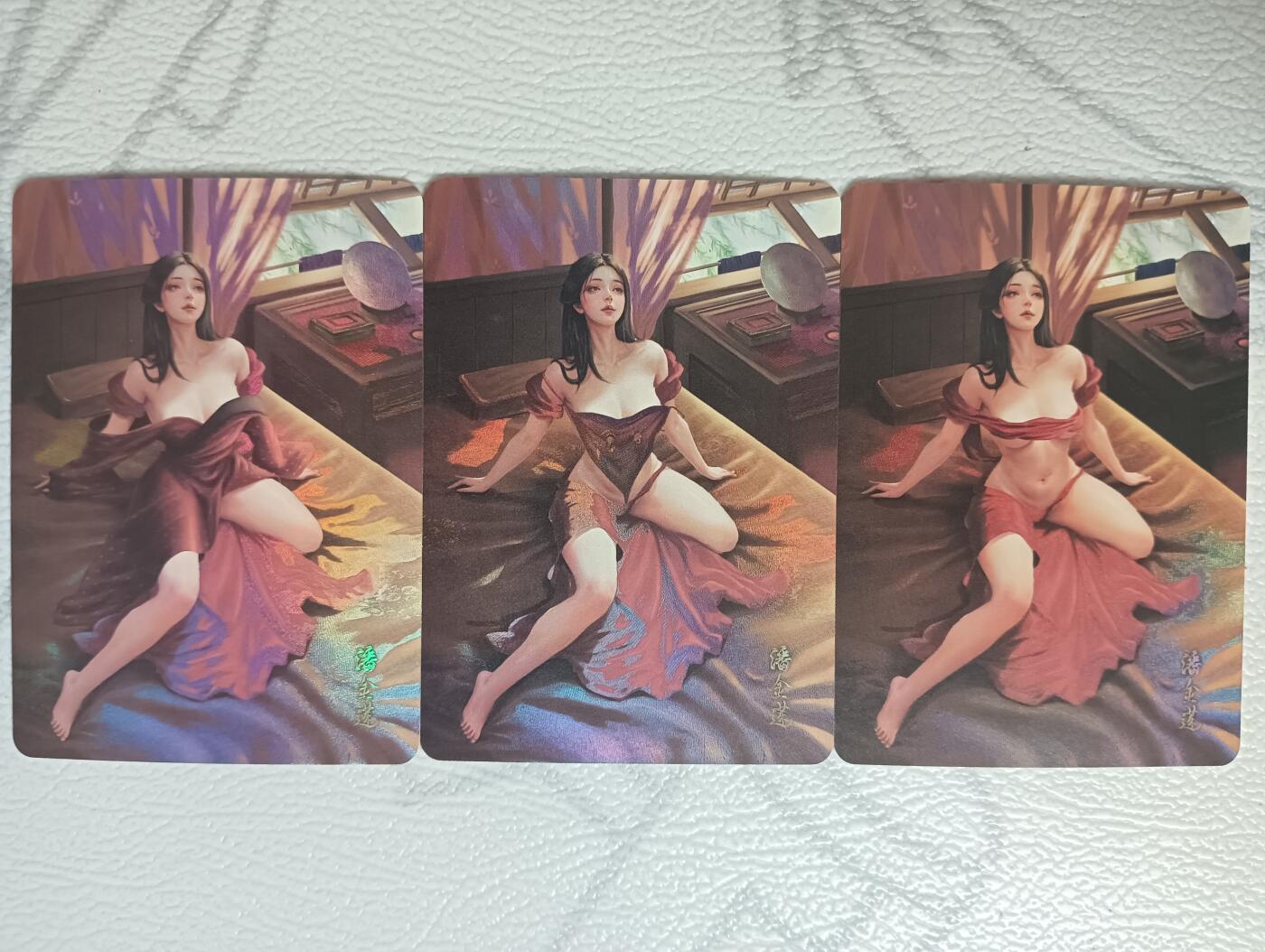 花开卡拍第35期（8月24号周日截拍，品控勿拍!!!拍品不寄存，运费5元，自制卡难免瑕疵，可能存在轻微撞角爆边等出厂瑕疵，品控介意勿拍！） 墨卡文创 御淑集潘金莲 彩闪三渐变