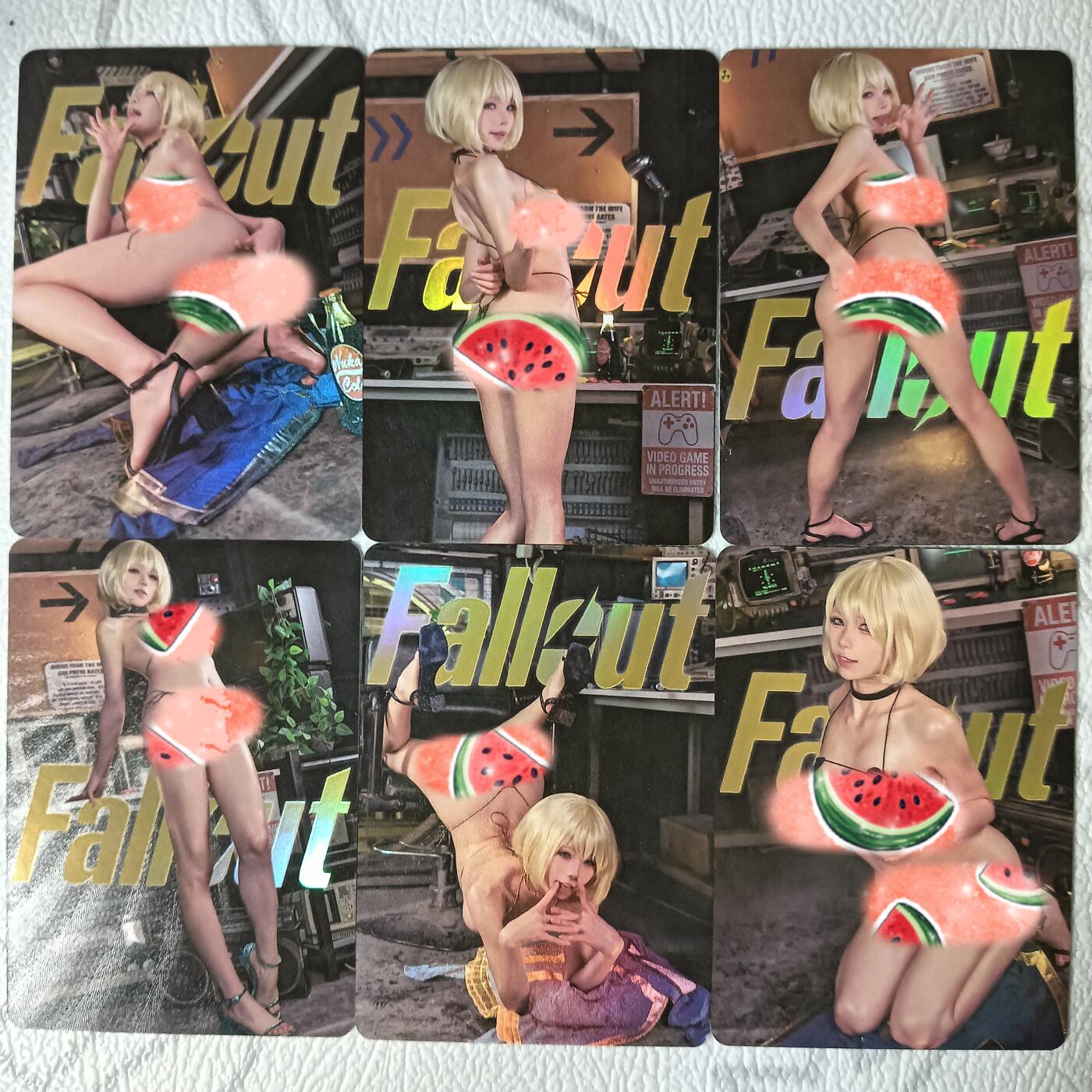 花开卡拍第35期（8月24号周日截拍，品控勿拍!!!拍品不寄存，运费5元，自制卡难免瑕疵，可能存在轻微撞角爆边等出厂瑕疵，品控介意勿拍！） 墨卡艺术卡 COS套卡6张 彩闪