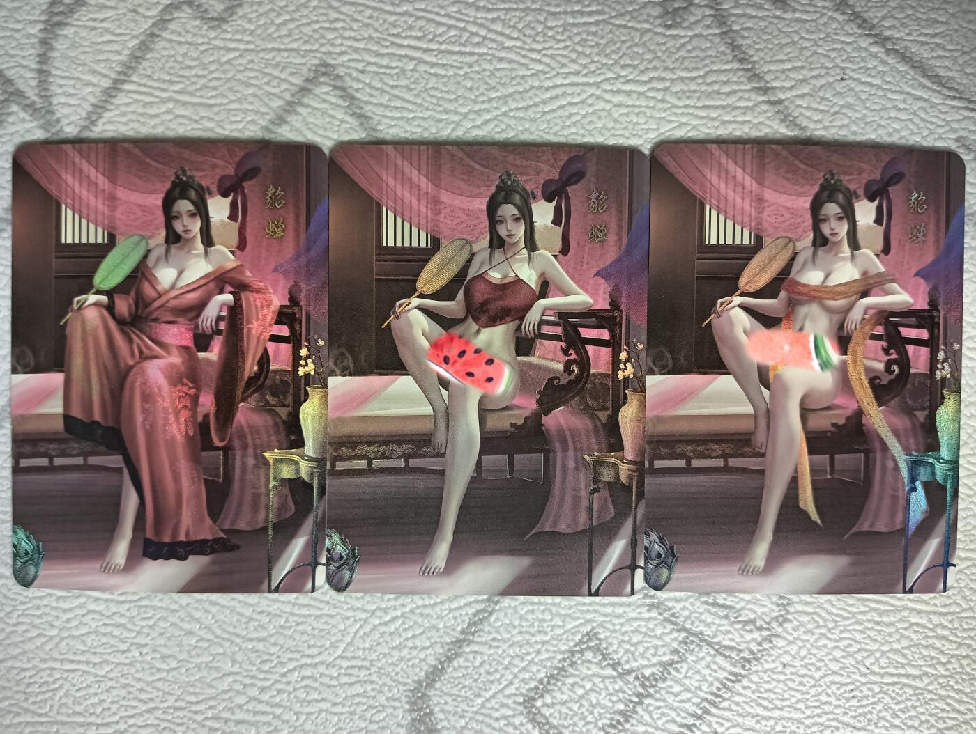 花开卡拍第35期（8月24号周日截拍，品控勿拍!!!拍品不寄存，运费5元，自制卡难免瑕疵，可能存在轻微撞角爆边等出厂瑕疵，品控介意勿拍！） 墨卡文创 御淑集貂蝉 彩闪三渐变
