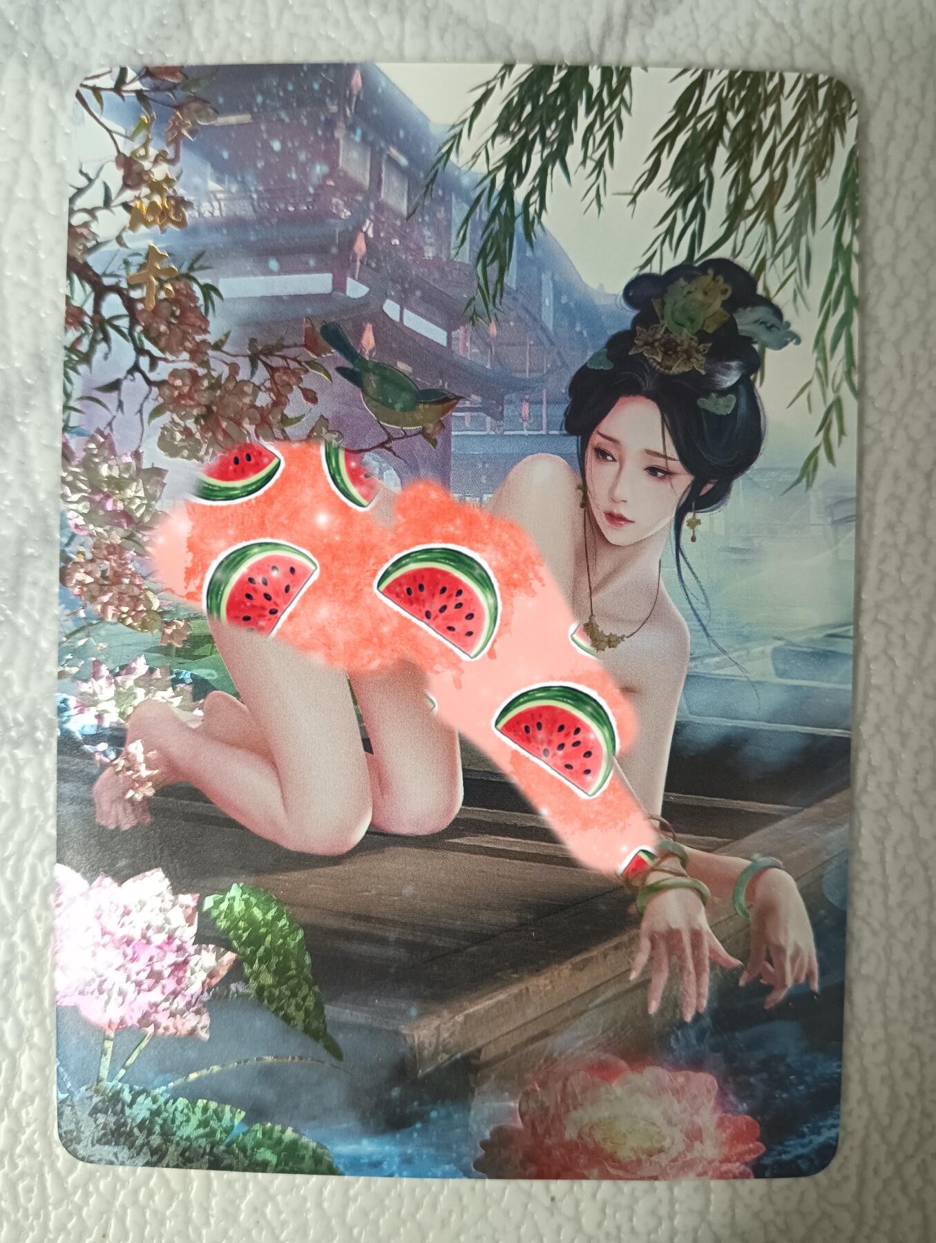 花开卡拍第35期（8月24号周日截拍，品控勿拍!!!拍品不寄存，运费5元，自制卡难免瑕疵，可能存在轻微撞角爆边等出厂瑕疵，品控介意勿拍！） 燎原巴丁魅系列-甄宓钻闪 艺术版，卡背有轻微小划痕介意勿拍