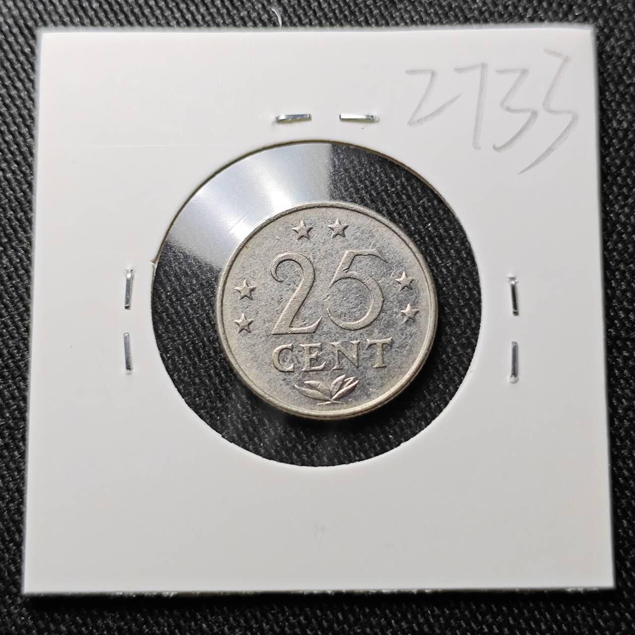 KK钱币收藏小铺 第327期 2月预留时间 周末发货  1971荷属安地列斯25分