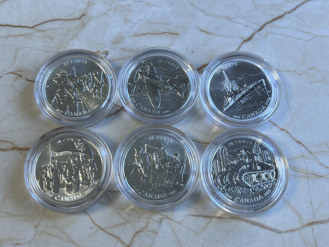 第172期拍卖【长期征集拍品】 加拿大2005年二战胜利60周年纪念银币6枚全套.925银，9.3克*6,