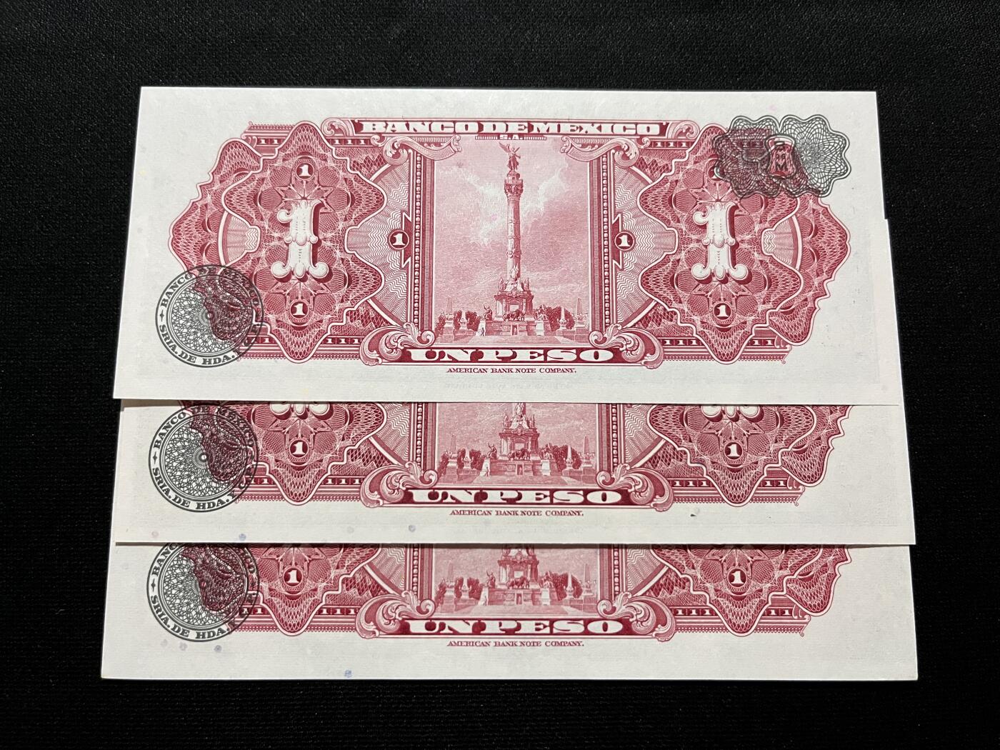 咖啡豆•收藏 2025年Aug_28th世界各国纸币拍卖 3枚 墨西哥 1961-70年 1比索 全新UNC 外国纸币
