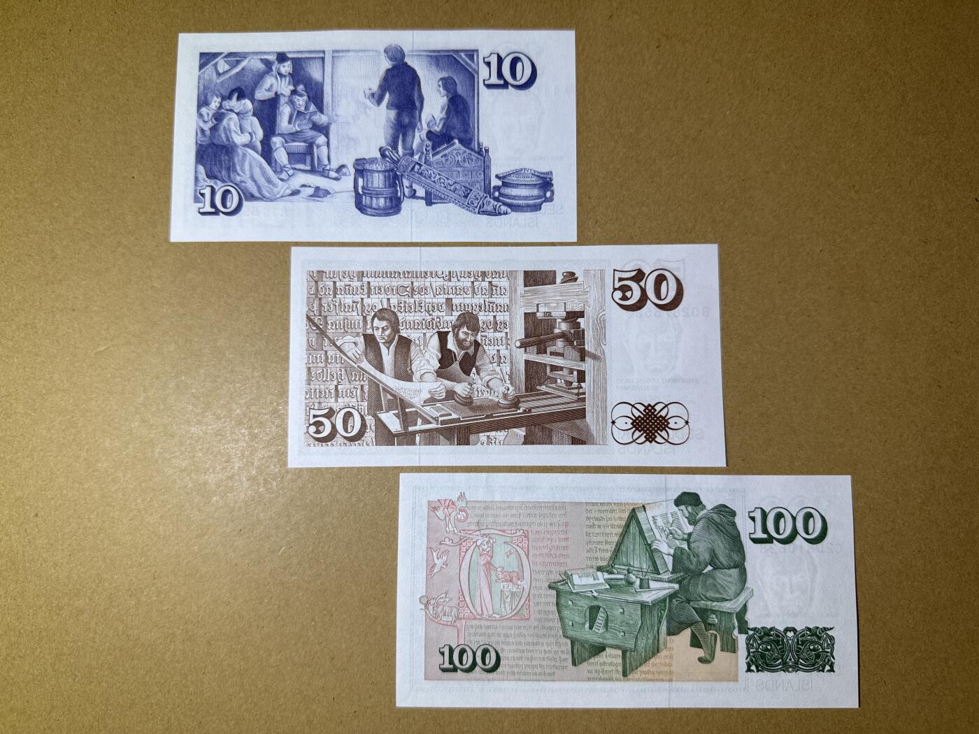 《艾美收藏》第209期-8.24周日外币黄金场 冰岛10、50、100克朗3张 UNC 1981年 全程无4