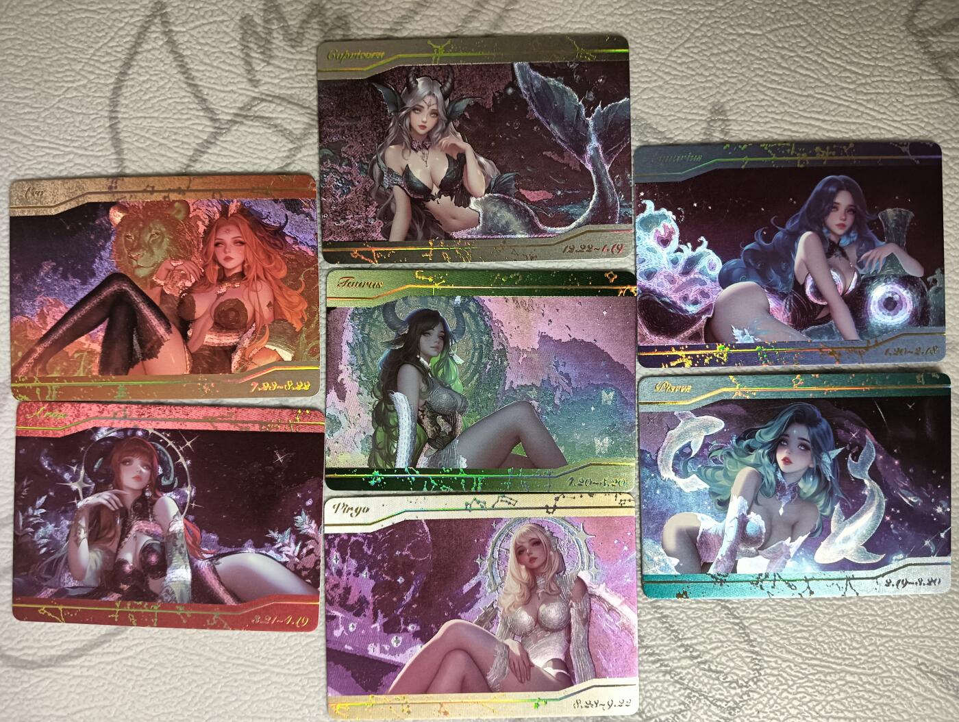 花开卡拍第35期（8月24号周日截拍，品控勿拍!!!拍品不寄存，运费5元，自制卡难免瑕疵，可能存在轻微撞角爆边等出厂瑕疵，品控介意勿拍！） 卡乐，十二星座，粗闪7张