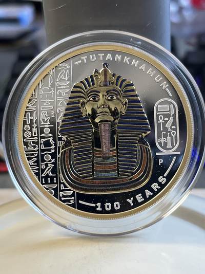 第171期拍卖【长期征集拍品】 - 图瓦卢2022年图坦卡蒙发现2盎司镀金彩色纪念银币，9999银，发行2000枚