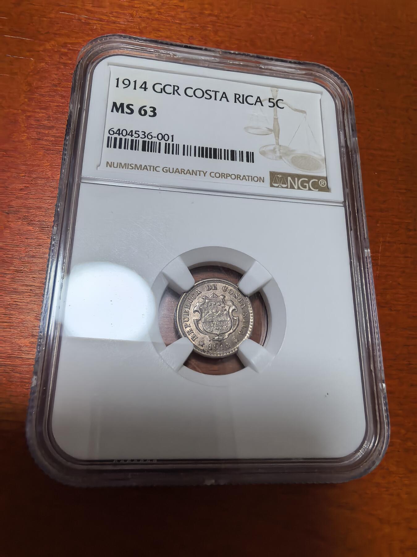 长老汇蛇年精选第三十九场拍卖 1914哥斯达黎加5分银币，NGC MS63，ebay62分1000多元