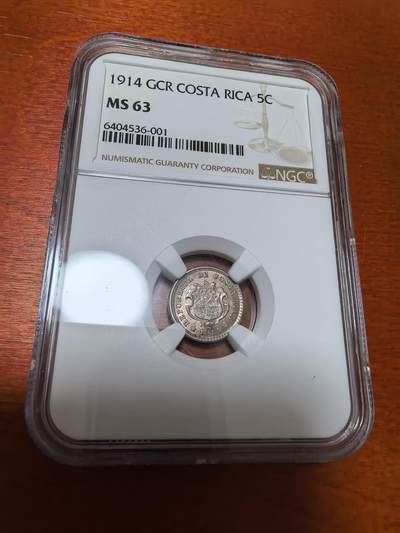 长老汇蛇年精选第三十九场拍卖 1914哥斯达黎加5分银币，NGC MS63，ebay62分1000多元