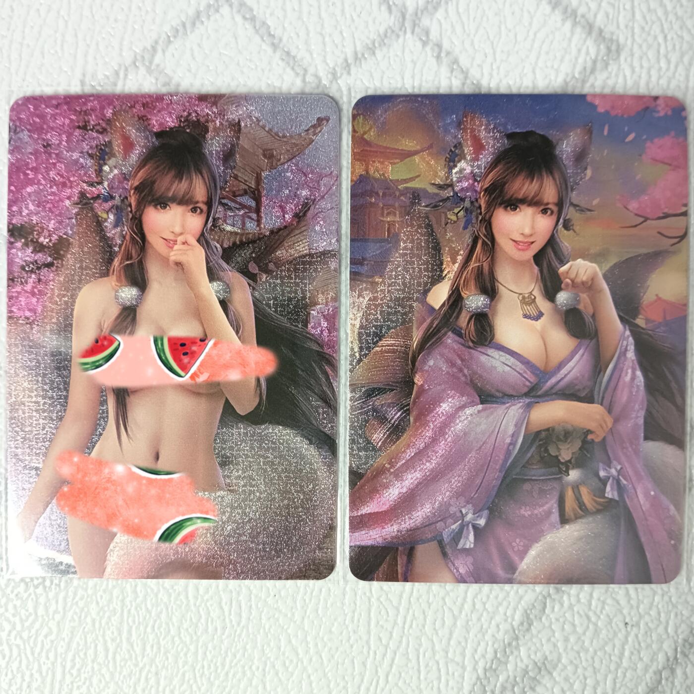 花开卡拍第35期（8月24号周日截拍，品控勿拍!!!拍品不寄存，运费5元，自制卡难免瑕疵，可能存在轻微撞角爆边等出厂瑕疵，品控介意勿拍！） 裁缝卡牌 玉藻前-桃乃木香奈 对卡粗闪 第二张无衣