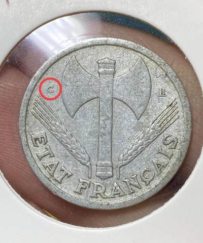 2025年第八十二场(总第一百零八场）外国好品散币(免佣金) - 少见版本–法国🇫🇷1944单年份1法郎(维希傀儡政府时期，C标，卡斯特尔萨拉桑造)