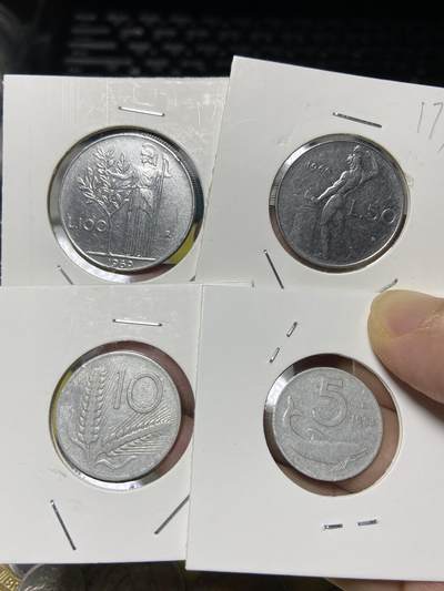 2025年第八十二场(总第一百零八场）外国好品散币(免佣金) - 意大利🇮🇹4枚：1969年100里拉，1966年50里拉，1955年10里拉，1954年5里拉