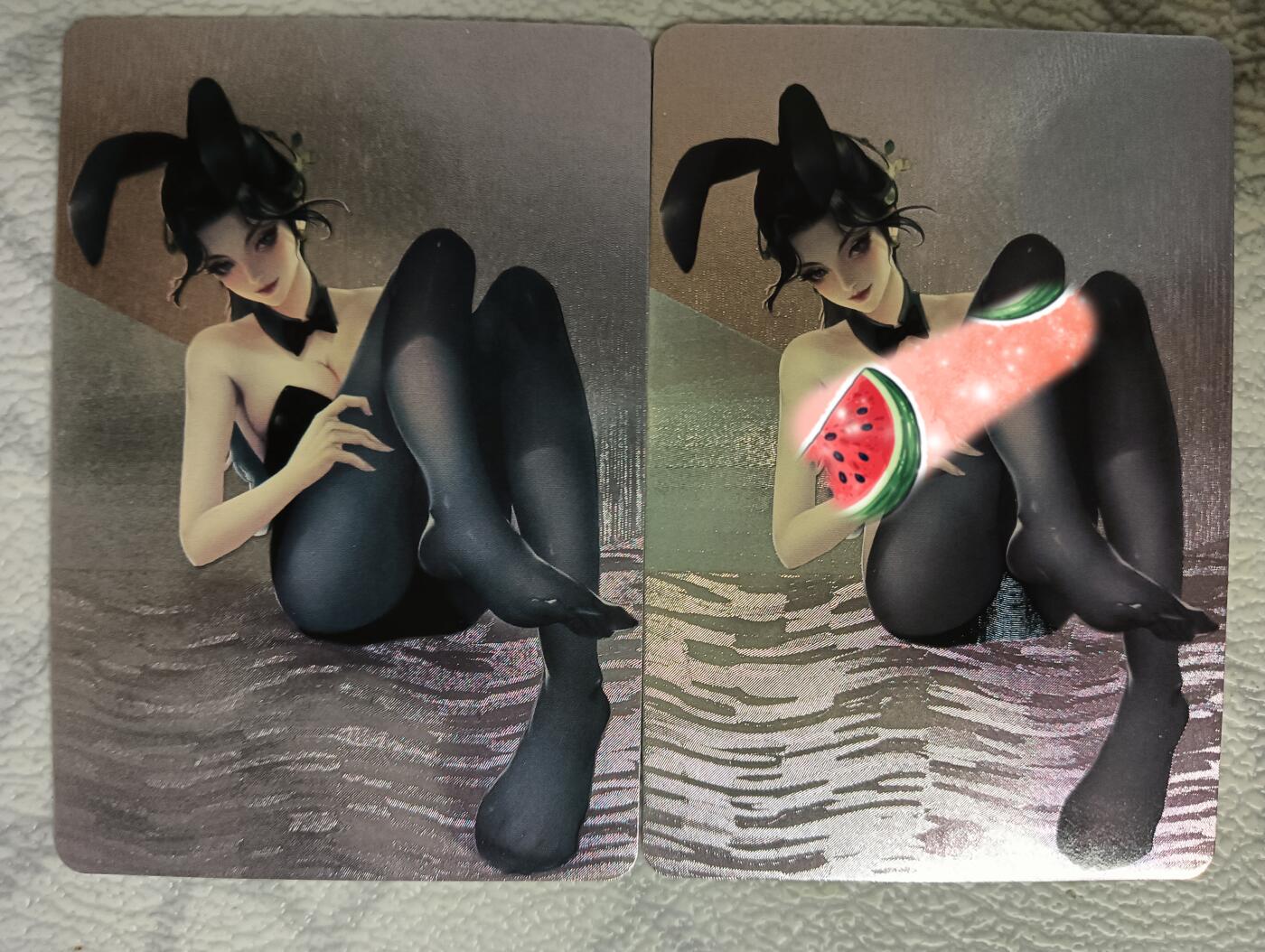 花开卡拍第35期（8月24号周日截拍，品控勿拍!!!拍品不寄存，运费5元，自制卡难免瑕疵，可能存在轻微撞角爆边等出厂瑕疵，品控介意勿拍！） 艺术卡，裁缝，兔女郎，粗闪两张，绝版