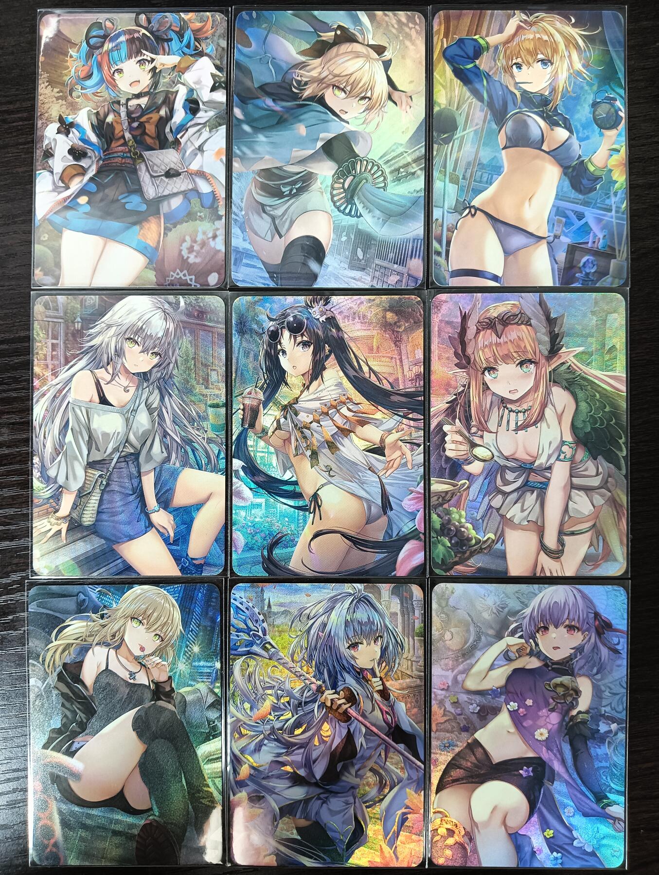 花开卡拍第35期（8月24号周日截拍，品控勿拍!!!拍品不寄存，运费5元，自制卡难免瑕疵，可能存在轻微撞角爆边等出厂瑕疵，品控介意勿拍！） 补丁卡牌 FGO美少女一套9张 折光彩闪