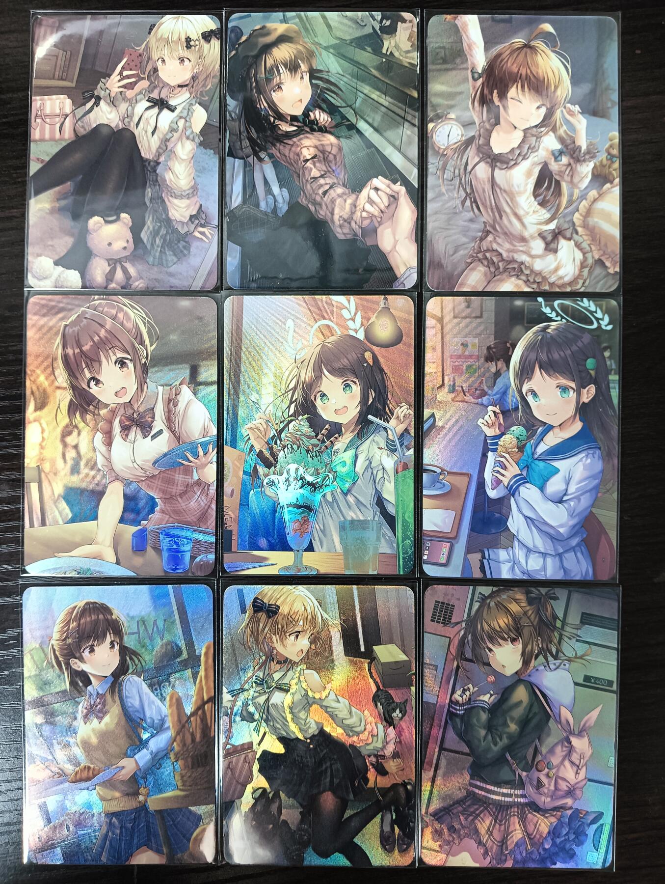 花开卡拍第35期（8月24号周日截拍，品控勿拍!!!拍品不寄存，运费5元，自制卡难免瑕疵，可能存在轻微撞角爆边等出厂瑕疵，品控介意勿拍！） 补丁卡牌 可爱妹妹一套9张 折光彩闪