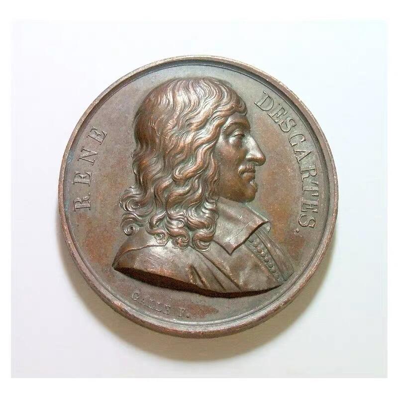 法国1819年 大数学家笛卡尔高浮雕精制大铜章 40MM