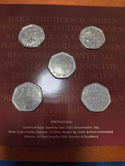 长老汇蛇年精选第三十九场拍卖 2020根西圣诞50便士5枚7边形铜镍币，卡装