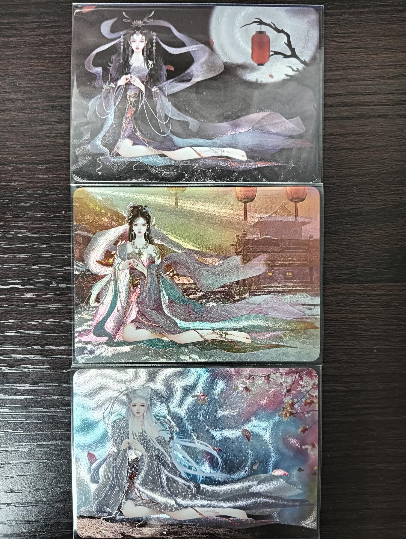 花开卡拍第35期（8月24号周日截拍，品控勿拍!!!拍品不寄存，运费5元，自制卡难免瑕疵，可能存在轻微撞角爆边等出厂瑕疵，品控介意勿拍！） 宁缺卡牌 苏妲己横版一套3张 粗闪