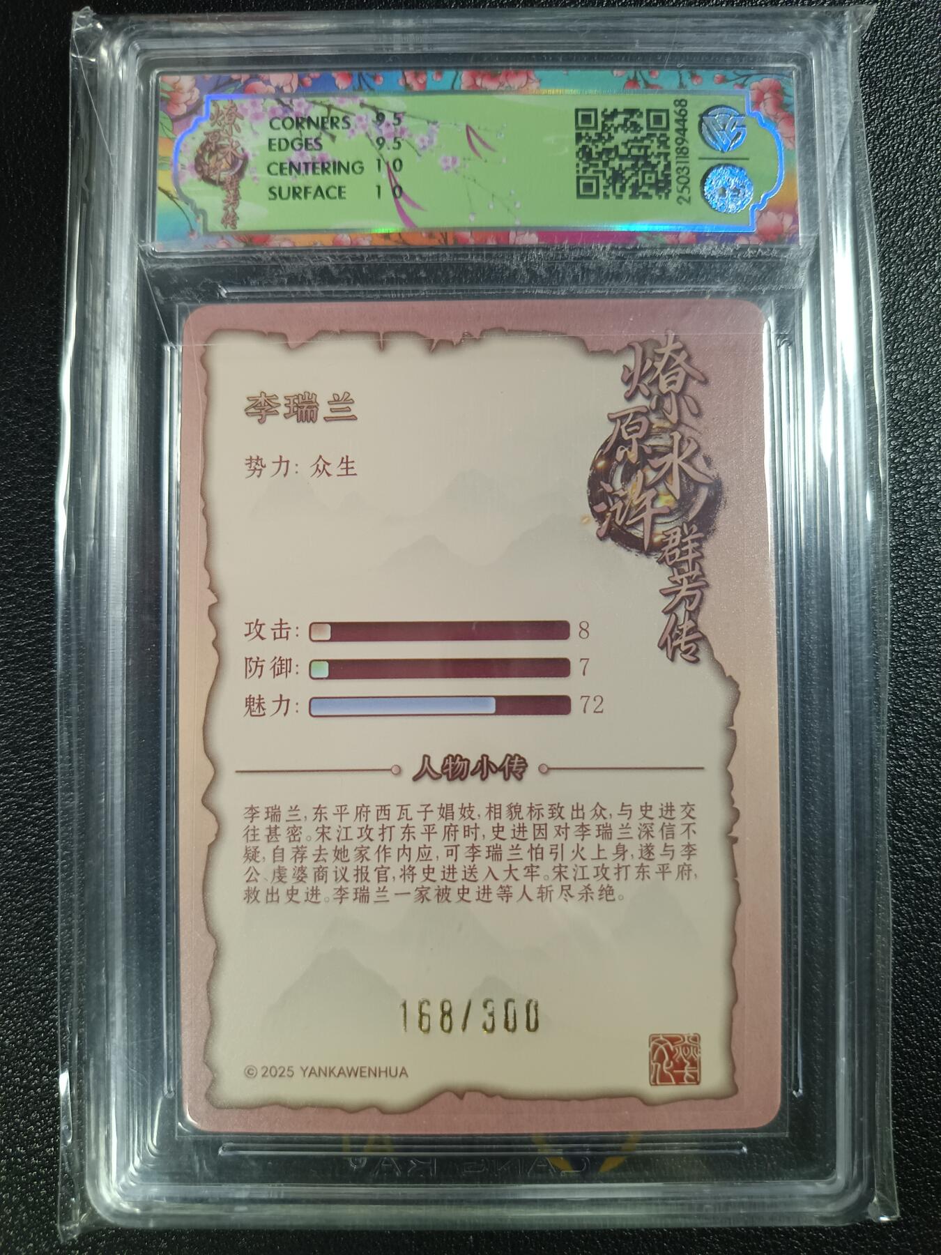 天玑星卡拍第116期《8.25周一截拍》持续收拍收评中 满赠卡需备注 焱卡文化 水浒群芳传 李瑞兰 浮雕折光 168/300 CCG10