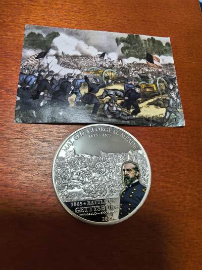 长老汇蛇年精选第四十场拍卖 - 2009库克群岛葛底斯堡战役的将军之米德将军5元精制彩色银币，带证书，1000枚