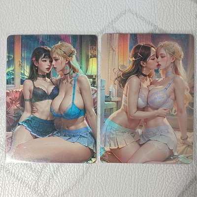 花开卡拍第35期（8月24号周日截拍，品控勿拍!!!拍品不寄存，运费5元，自制卡难免瑕疵，可能存在轻微撞角爆边等出厂瑕疵，品控介意勿拍！） - 鸡腿卡牌 百合蕾丝边对卡 磨砂彩闪 胸衣超好看