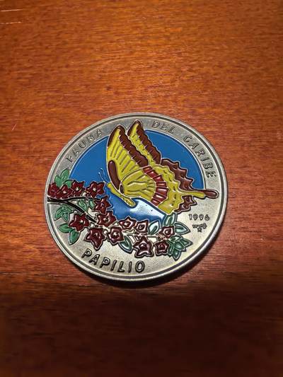 长老汇蛇年精选第三十九场拍卖 - 1996古巴动物系列蝴蝶1比索珐琅质彩色钢包镍币，5000枚