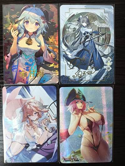 花开卡拍第35期（8月24号周日截拍，品控勿拍!!!拍品不寄存，运费5元，自制卡难免瑕疵，可能存在轻微撞角爆边等出厂瑕疵，品控介意勿拍！） - 玩卡秀卡牌 单卡4张打包 九尾狐 甘雨 洛天依 德雷克 纱布闪