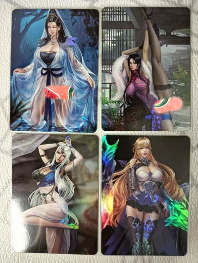 花开卡拍第35期（8月24号周日截拍，品控勿拍!!!拍品不寄存，运费5元，自制卡难免瑕疵，可能存在轻微撞角爆边等出厂瑕疵，品控介意勿拍！） - 钢蛋卡牌 古风美女4张 彩闪 大雷画风奔放 