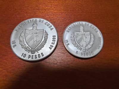 长老汇蛇年精选第三十九场拍卖 1980古巴首次古巴苏联太空飞行5比索+10比索银币两枚，原证书，量少