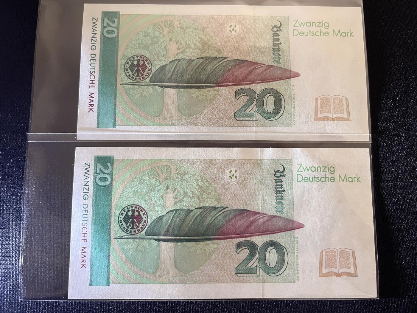 咖啡豆•收藏 2025年Aug_28th世界各国纸币拍卖 4枚 德国 1993年 20马克 全新UNC 外国纸币