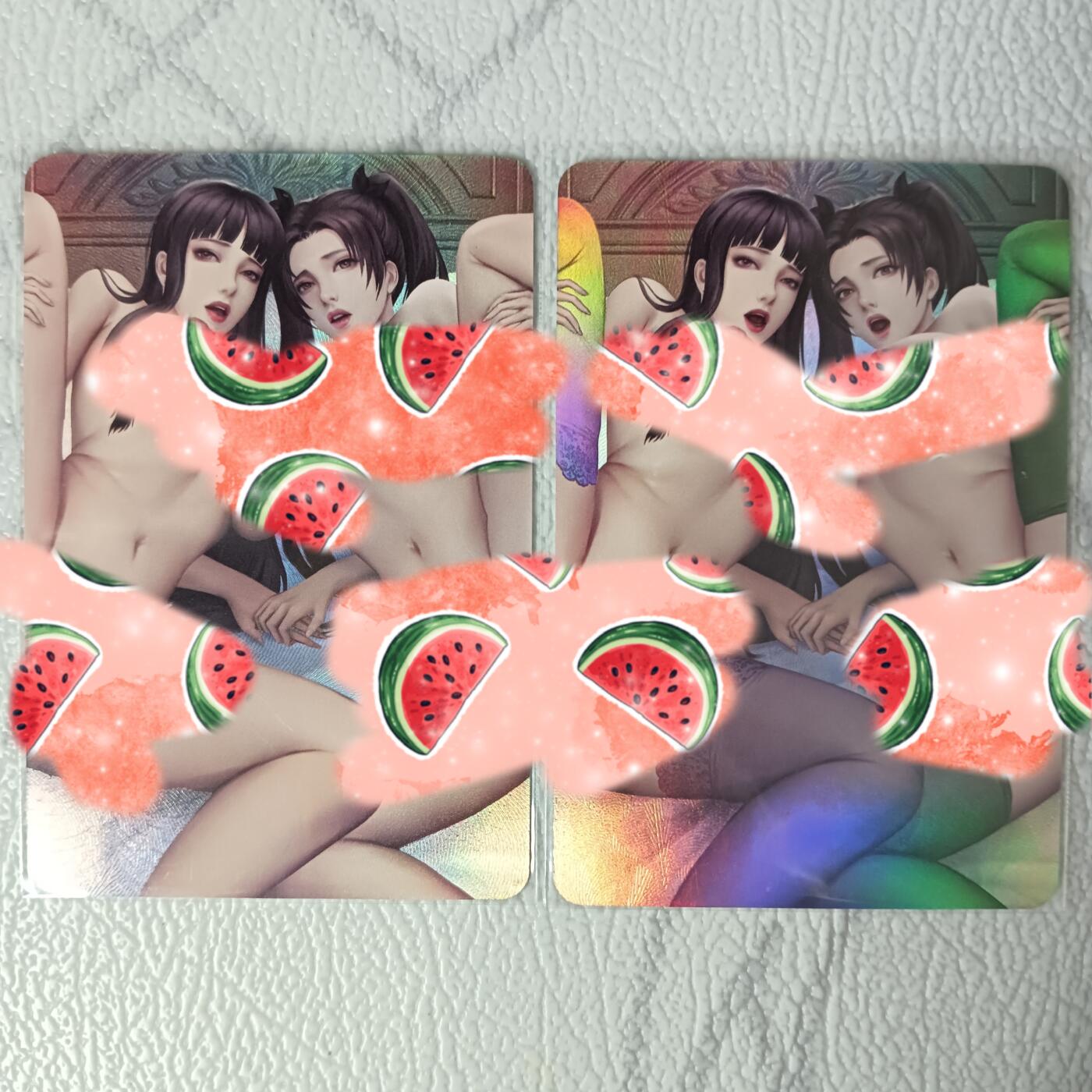 花开卡拍第35期（8月24号周日截拍，品控勿拍!!!拍品不寄存，运费5元，自制卡难免瑕疵，可能存在轻微撞角爆边等出厂瑕疵，品控介意勿拍！） 嘎嘎鸭卡牌 双人渐变 折光彩闪 两张都是艺术版