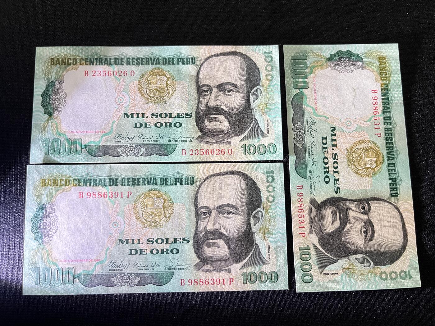 咖啡豆•收藏 2025年Aug_28th世界各国纸币拍卖 3枚 秘鲁 1981年 10索尔 全新UNC 外国纸币