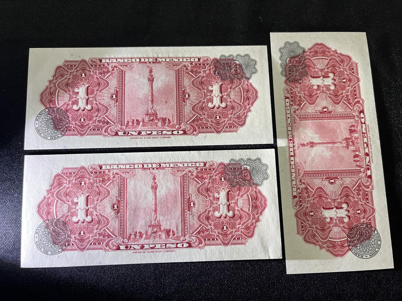 咖啡豆•收藏 2025年Aug_28th世界各国纸币拍卖 3枚 墨西哥 1961-70年 1比索 全新UNC 外国纸币