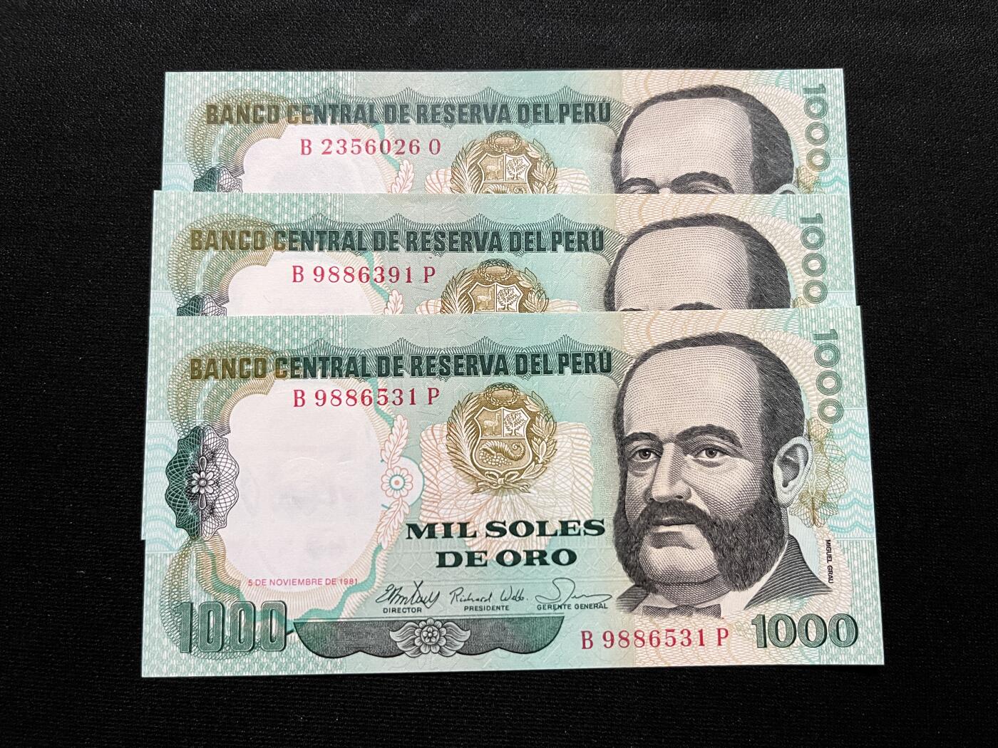咖啡豆•收藏 2025年Aug_28th世界各国纸币拍卖 3枚 秘鲁 1981年 10索尔 全新UNC 外国纸币