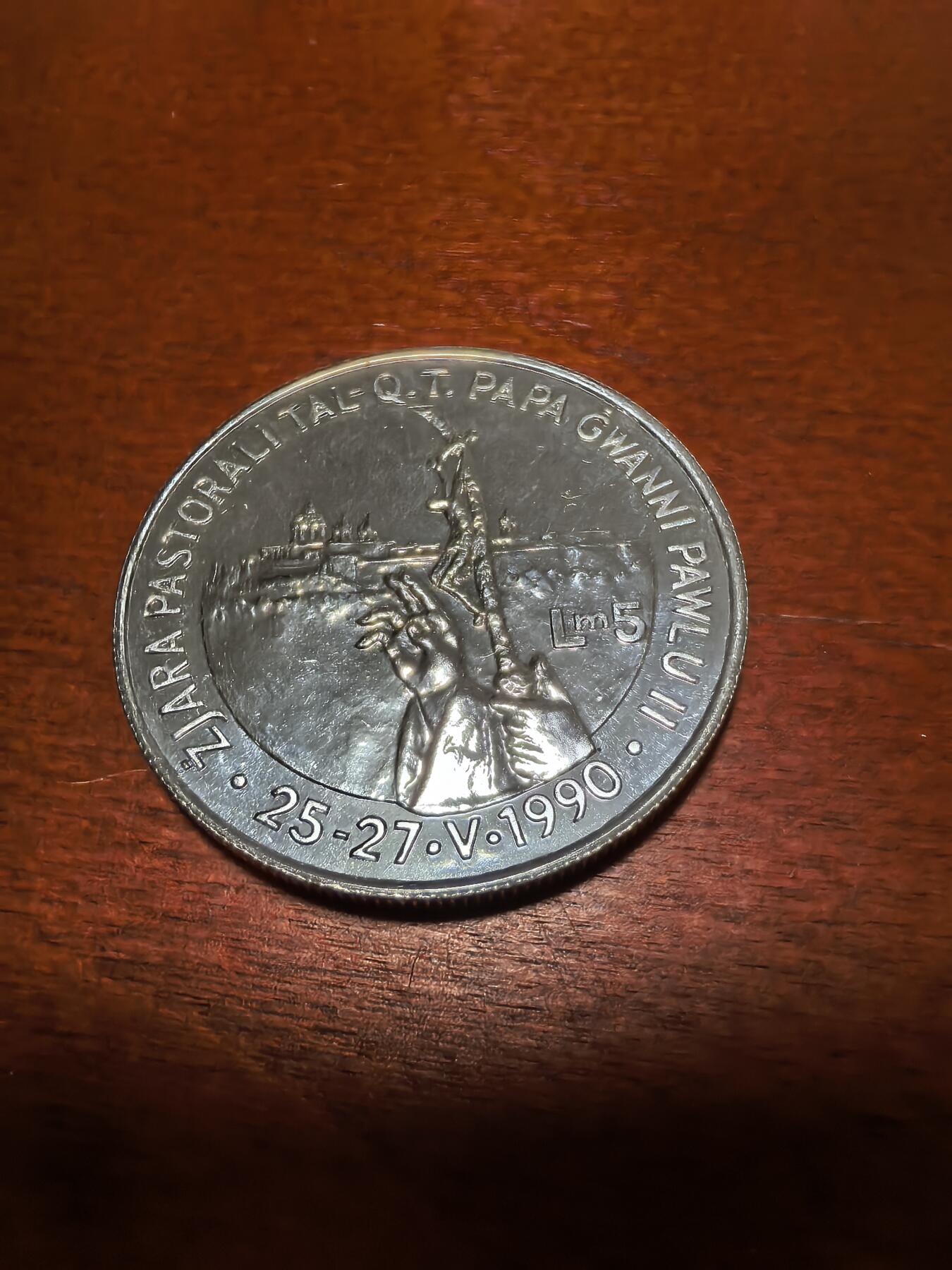 长老汇蛇年精选第三十九场拍卖 1990马耳他教皇访问5里拉精制银币，28.60克925银，4000枚