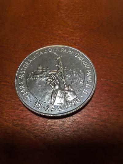 长老汇蛇年精选第三十九场拍卖 1990马耳他教皇访问5里拉精制银币，28.60克925银，4000枚