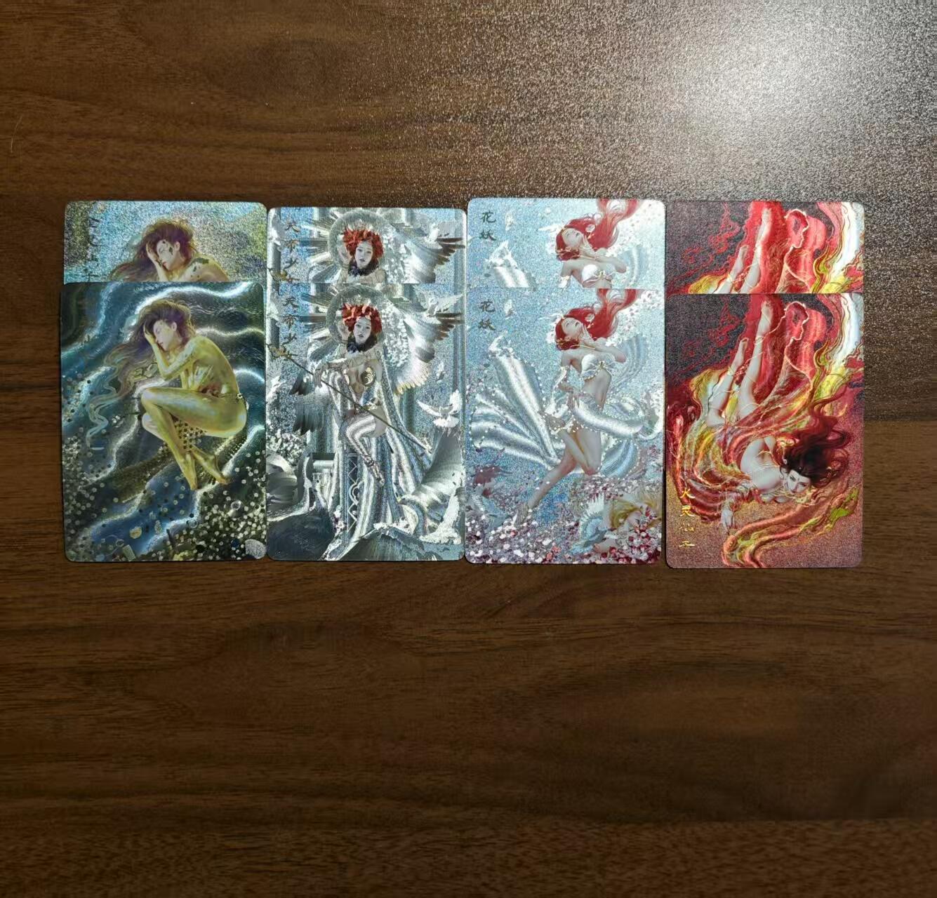 光影卡牌第20期，各家亲签，各家小套，持续收拍品 燎原妖姬传粗闪卡，四个人物分别为金灵仙子、天帝少女、花妖、火灵仙子，一共8张