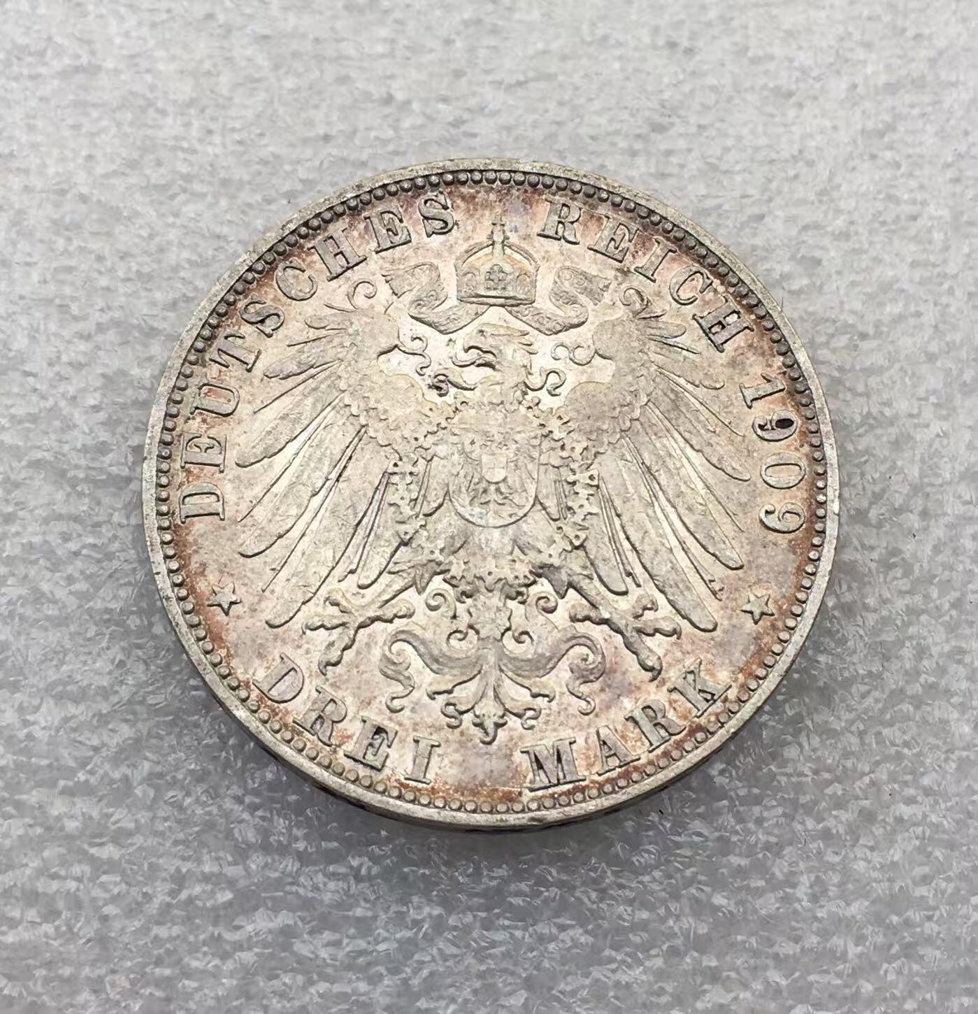 世界钱币专场拍卖 1909年德国符腾堡威廉二世3马克流通银币 16.7克
