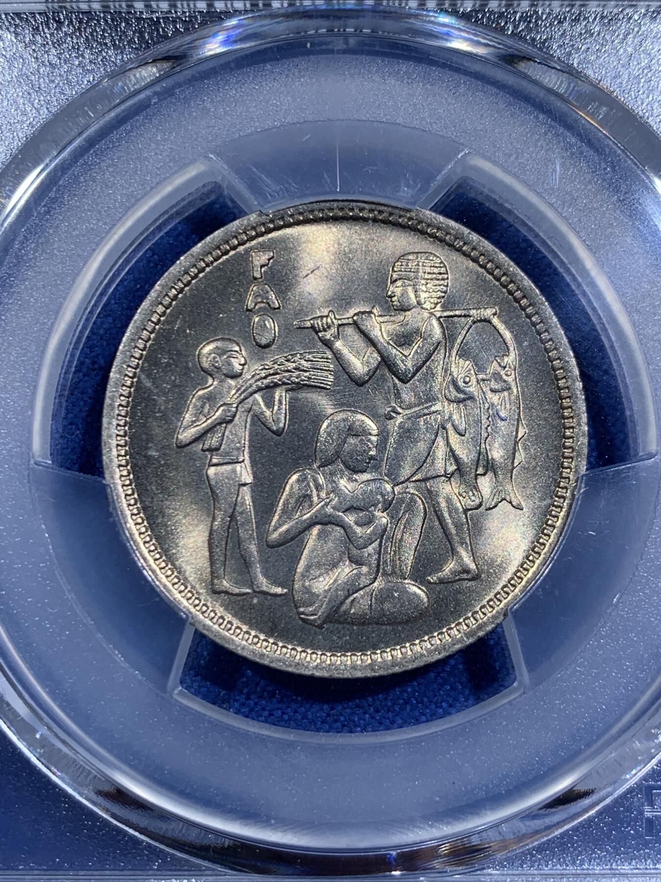《竞宝斋》第411场 周日，周一，周二，3场连拍 （全场包邮） PCGS MS67 埃及1975年10皮阿斯特FAO粮农组织纪念币 拆卷品评级超高分67分冠军分!收藏级！