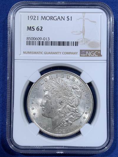 《竞宝斋》第411场 周日，周一，周二，3场连拍 （全场包邮） - NGC MS62 美国1921年摩根一美元银币