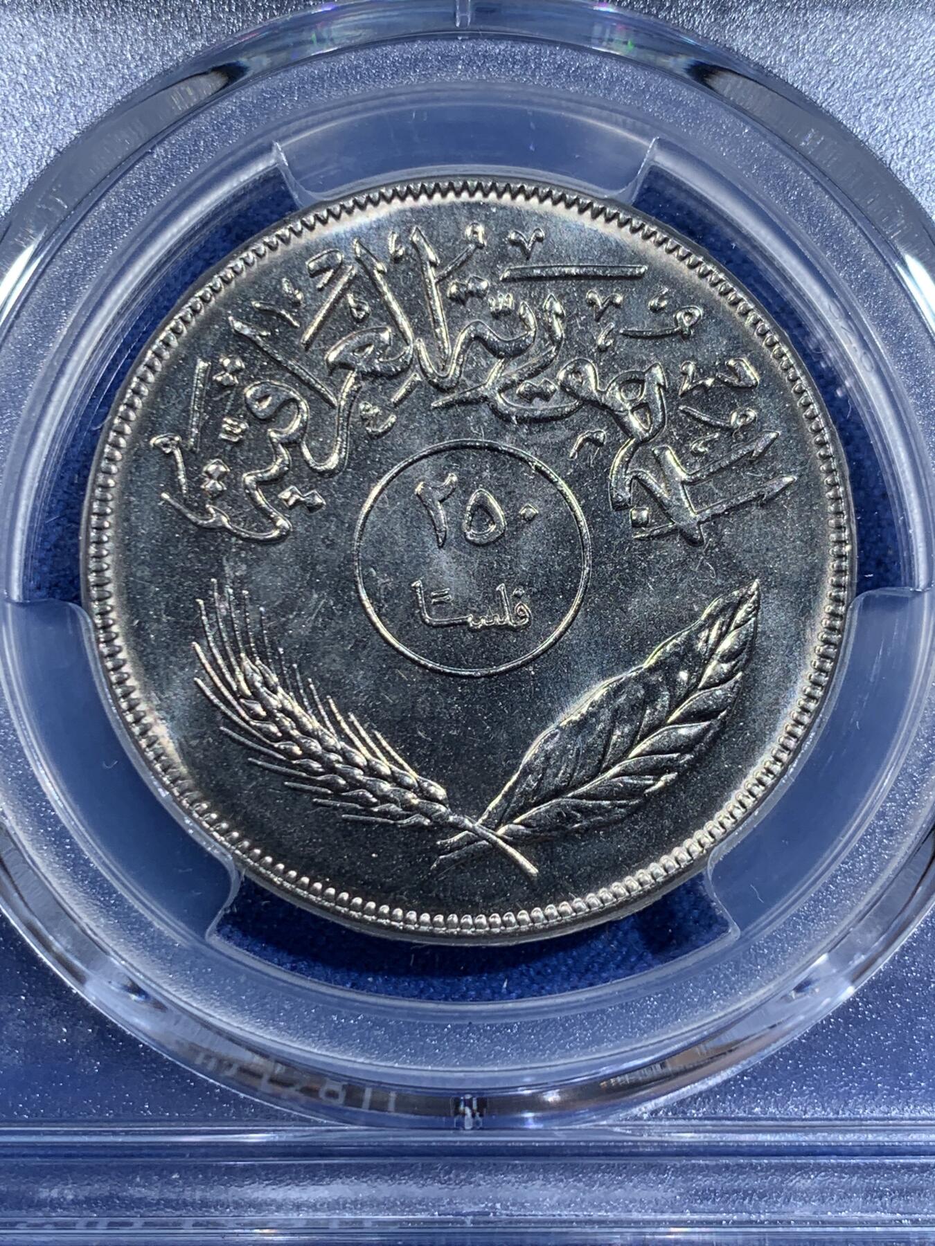 《竞宝斋》第411场 周日，周一，周二，3场连拍 （全场包邮） PCGS MS66 伊拉克1980年250费尔 FAO纪念 少见高分 两面转光品相 PCGS年份标注错误 可免费换装