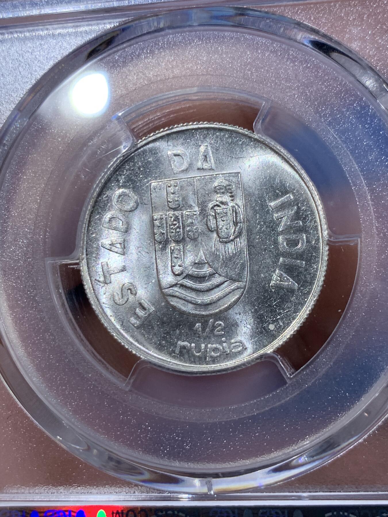 《竞宝斋》第411场 周日，周一，周二，3场连拍 （全场包邮） PCGS MS64 葡属印度1936年1/2卢比银币