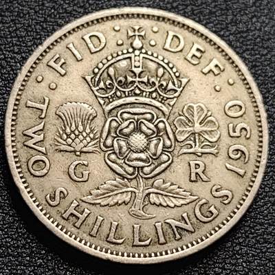 泉币菌-第93场-精品福利场（满包邮条件，下周一发货） - 英国大镍币 英国1950年2先令 弗洛林 乔治六世 28.3mm 