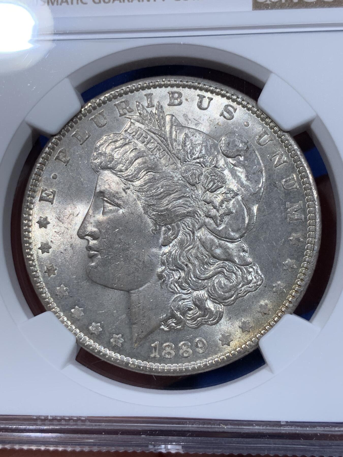 《竞宝斋》第411场 周日，周一，周二，3场连拍 （全场包邮） NGC MS64 美国 1889 摩根 一美元 银币 卷拆品 上n日常低评